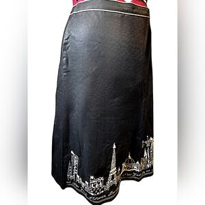 J. Marco Black A-Line Paris Embroidered Skirt | Pink Beaded l Size 18